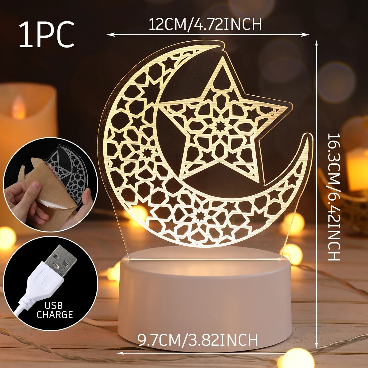 Eid Mubarak 3D Ramadan Night Light Decoration Bedroom