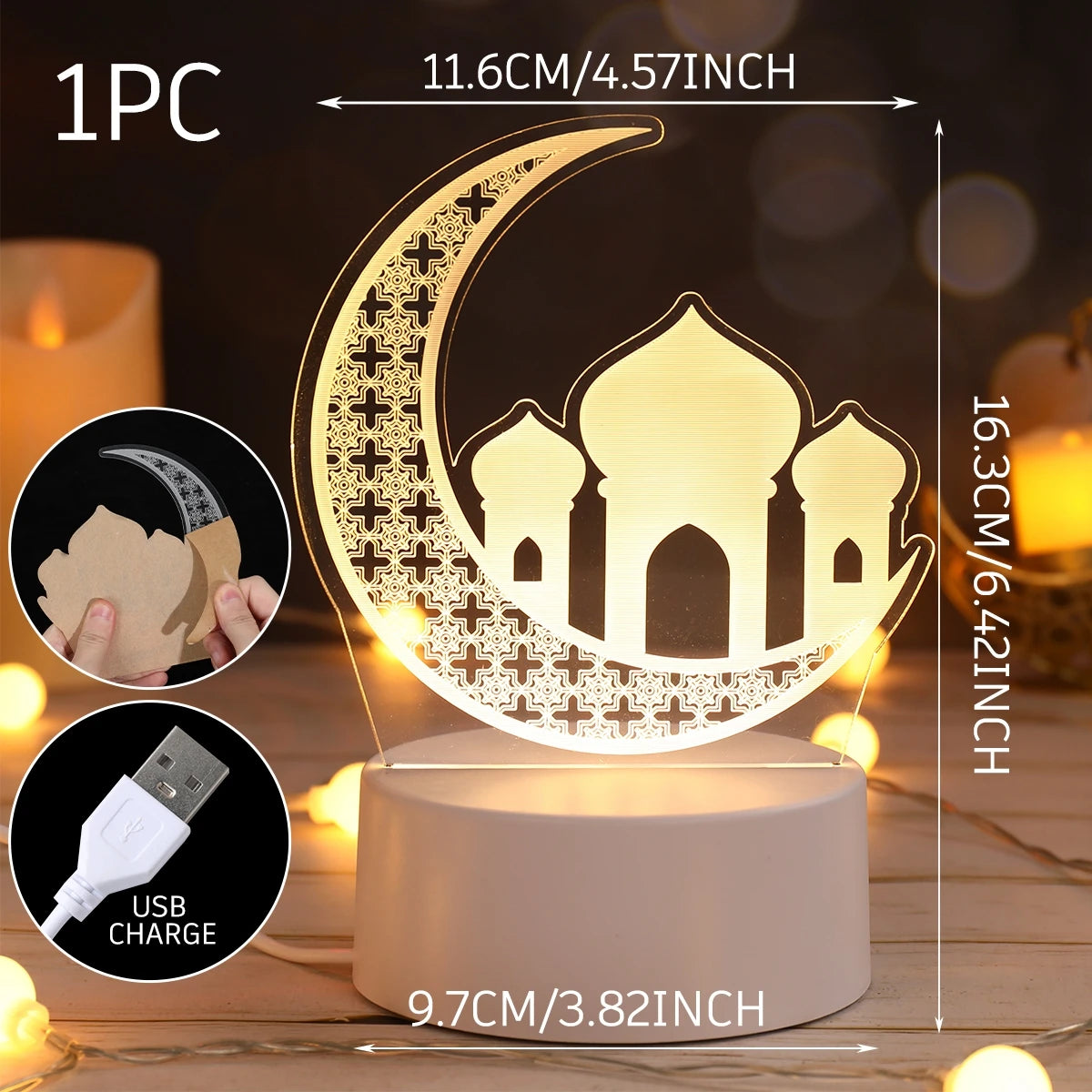 Eid Mubarak 3D Ramadan Night Light Decoration Bedroom