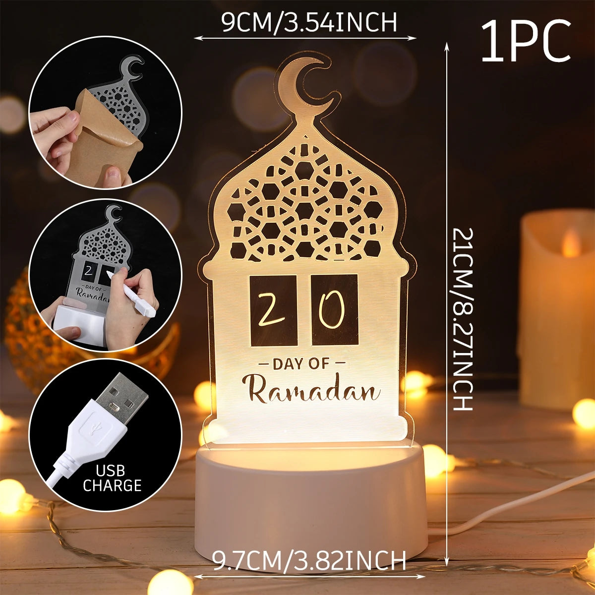 Eid Mubarak 3D Ramadan Night Light Decoration Bedroom